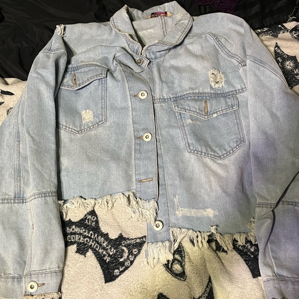 Cropped Distressed Jean Jacket